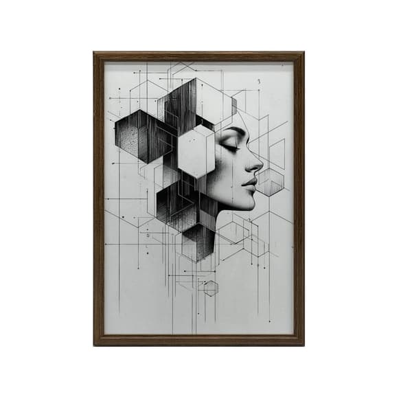Sort og hvid geometrisk drøm Sort og hvid geometrisk drøm, 50x70 cm, guld aluminiumsramme, 230 gsm mat papir