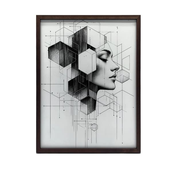 Sort og hvid geometrisk drøm Sort og hvid geometrisk drøm, 50x70 cm, guld aluminiumsramme, 230 gsm mat papir