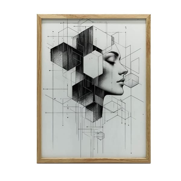 Sort og hvid geometrisk drøm Sort og hvid geometrisk drøm, 50x70 cm, guld aluminiumsramme, 230 gsm mat papir