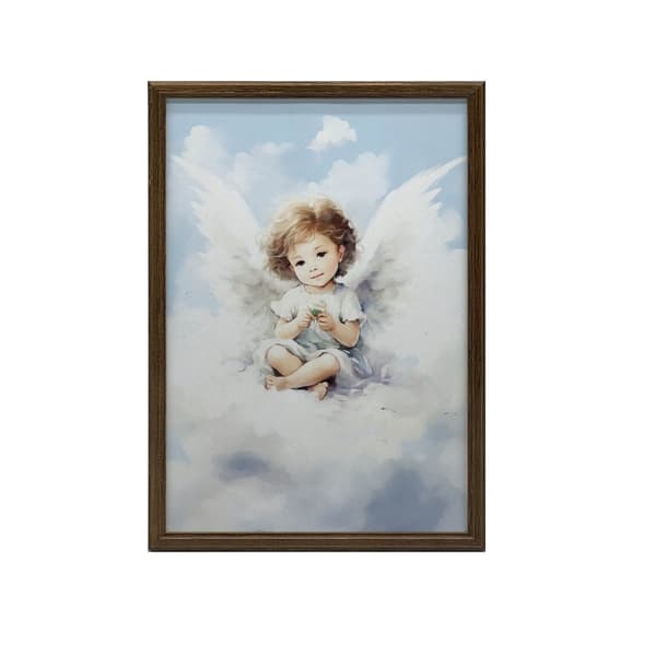 Sød engel på en sky Sød engel på en sky, 50x70 cm, sort aluminiumsramme, 230 gsm mat papir