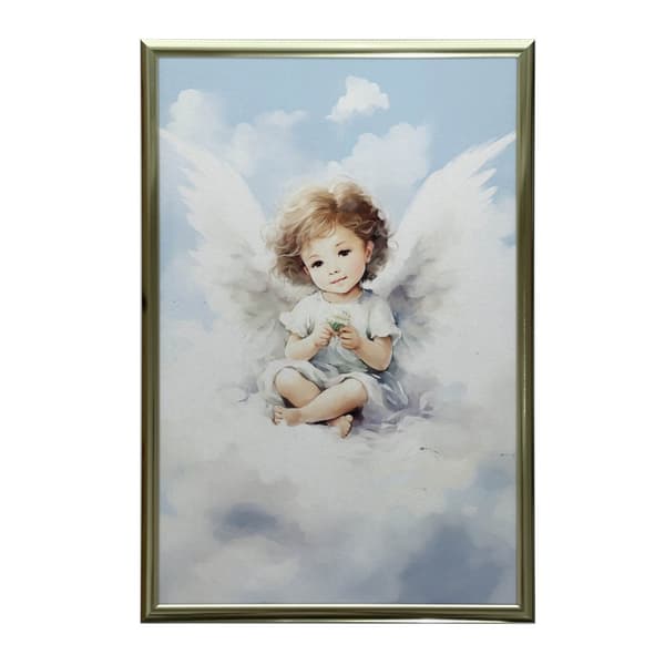 Sød engel på en sky Sød engel på en sky, 50x70 cm, sort aluminiumsramme, 230 gsm mat papir