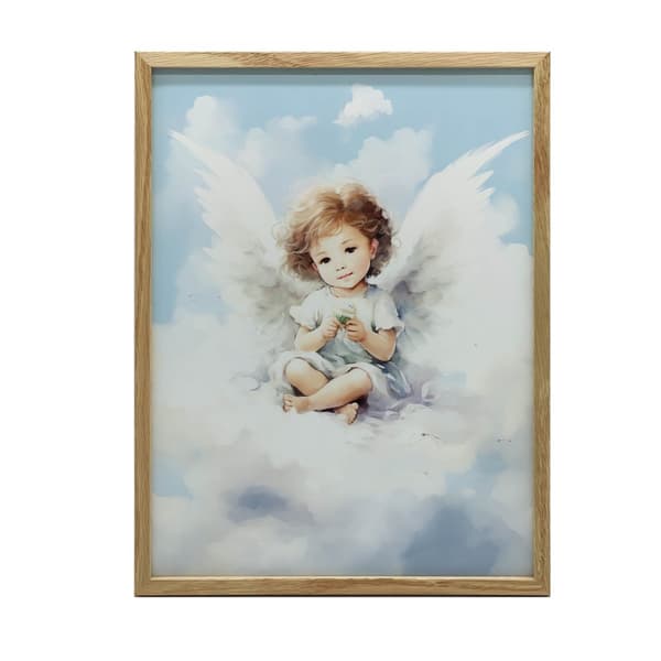 Sød engel på en sky Sød engel på en sky, 50x70 cm, sort aluminiumsramme, 230 gsm mat papir