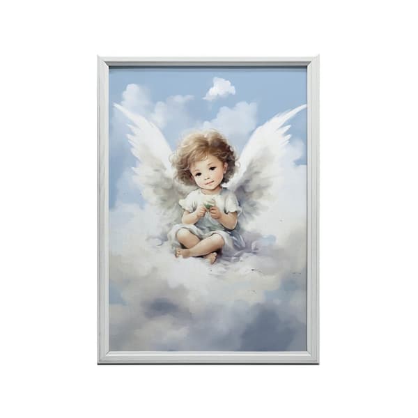 Sød engel på en sky Sød engel på en sky, 70x100 cm, sort aluminiumsramme, 230 gsm mat papir