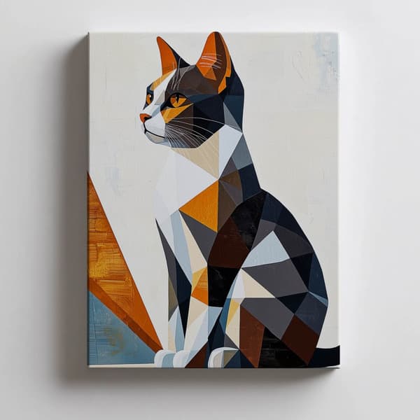 Geometry of Cat in Modern Landscape Geometry of Cat in Modern Landscape, 60x90 cm, guld aluminiumsramme, 230 gsm mat papir