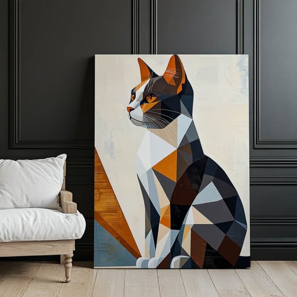 Geometry of Cat in Modern Landscape Geometry of Cat in Modern Landscape, 60x90 cm, guld aluminiumsramme, 230 gsm mat papir