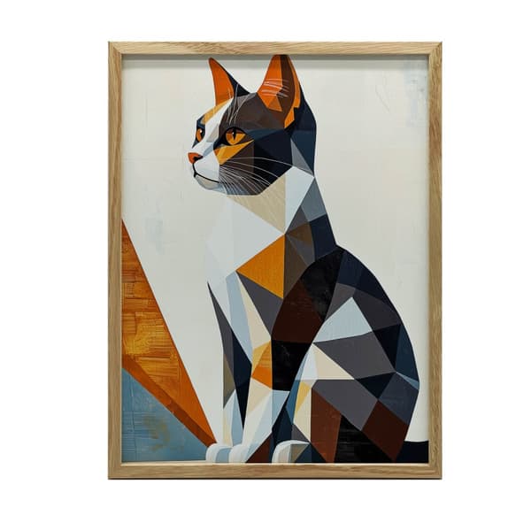 Geometry of Cat in Modern Landscape Geometry of Cat in Modern Landscape, 60x90 cm, guld aluminiumsramme, 230 gsm mat papir