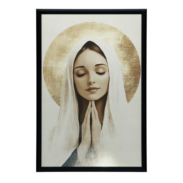 Jungfru Marias bön med en gyllene gloria Jungfru Marias bön med en gyllene gloria, 50x70 cm, svart aluminiumram, 230 gsm matt papper