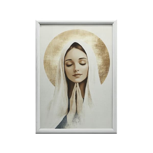 Jungfru Marias bön med en gyllene gloria Jungfru Marias bön med en gyllene gloria, 50x70 cm, svart aluminiumram, 230 gsm matt papper