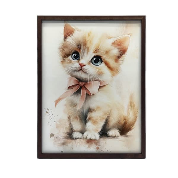 Sød kitty med en lyserød sløjfe Sød kitty med en lyserød sløjfe, 30x40 cm, hvid træramme, 230 gsm mat papir