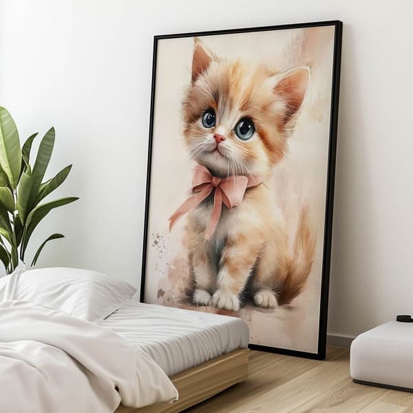 Sød killing med lyserød sløjfe Sød killing med lyserød sløjfe, 30x40 cm, uindrammet, premium lærred på båre