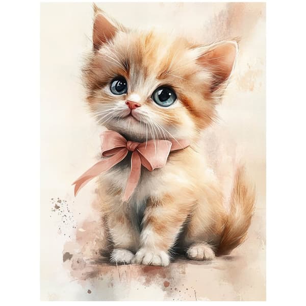 Sød kitty med en lyserød sløjfe Sød kitty med en lyserød sløjfe, 40x50 cm, sort aluminiumsramme, 230 gsm mat papir