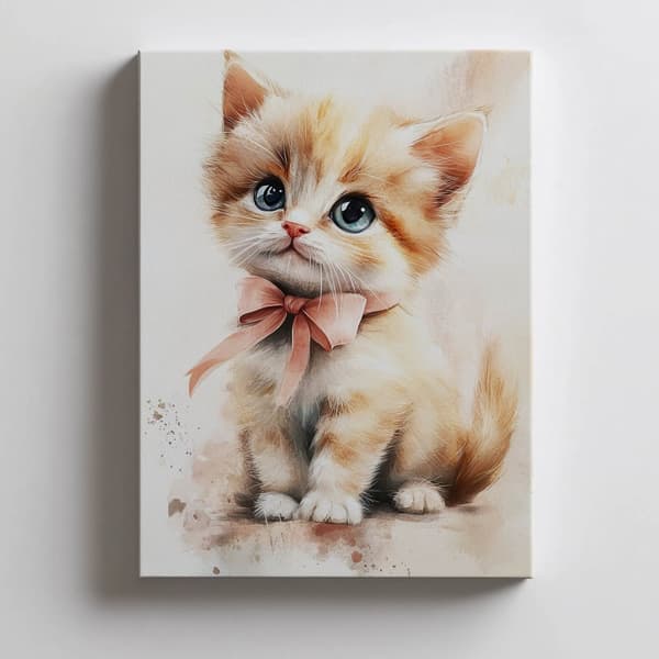 Sød kitty med en lyserød sløjfe Sød kitty med en lyserød sløjfe, 40x50 cm, sort aluminiumsramme, 230 gsm mat papir