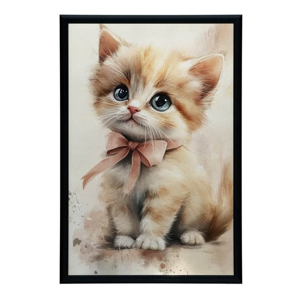Sød kitty med en lyserød sløjfe Sød kitty med en lyserød sløjfe, 40x50 cm, sort aluminiumsramme, 230 gsm mat papir