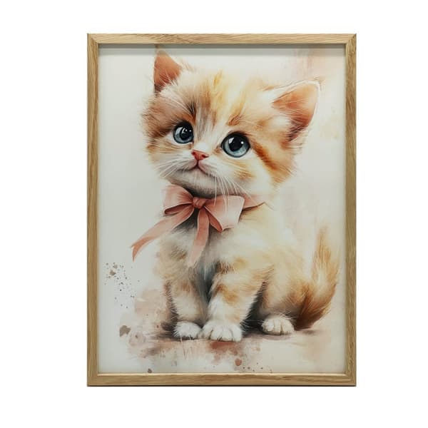 Sød kitty med en lyserød sløjfe Sød kitty med en lyserød sløjfe, 40x50 cm, sort aluminiumsramme, 230 gsm mat papir