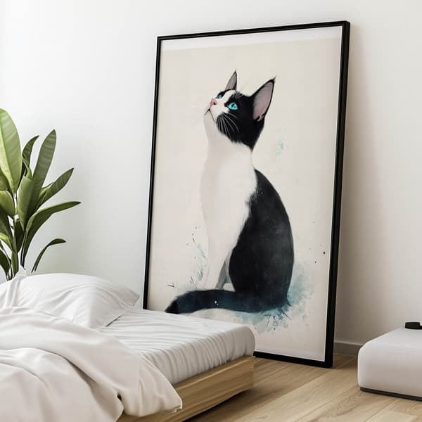 Kitty in White Kitty in White, 70x100 cm, mørkebrun træramme, 230 gsm mat papir