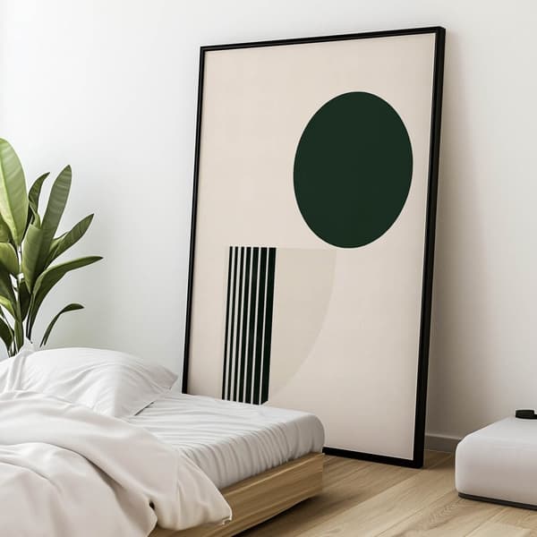 Abstrakt grøn cirkel på hvid baggrund Abstrakt grøn cirkel på hvid baggrund, 40x50 cm, guld aluminiumsramme, 230 gsm mat papir
