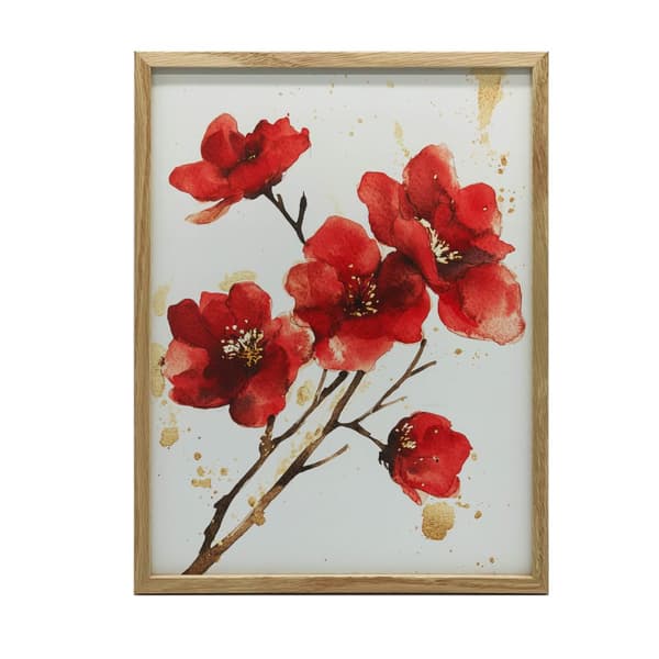 Punaiset kukat - Minimalistinen juliste Red Flowers - Minimalistinen juliste, 30x40 cm, kultainen alumiinikehys, 230 gsm mattapaperi