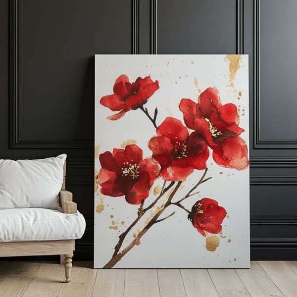 Røde blomster - Minimalistisk plakat Røde blomster - Minimalistisk plakat, 30x40 cm, hvid træramme, 230 gsm mat papir