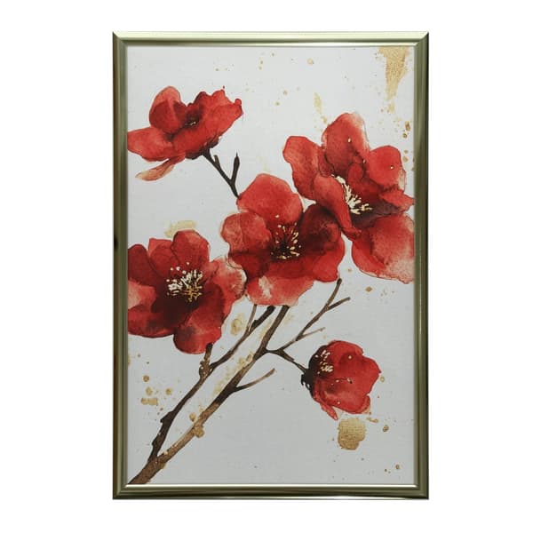 Røde blomster - Minimalistisk plakat Røde blomster - Minimalistisk plakat, 30x40 cm, hvid træramme, 230 gsm mat papir