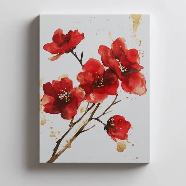 Røde blomster - Minimalistisk plakat Røde blomster - Minimalistisk plakat, 60x90 cm, sort aluminiumsramme, 230 gsm mat papir