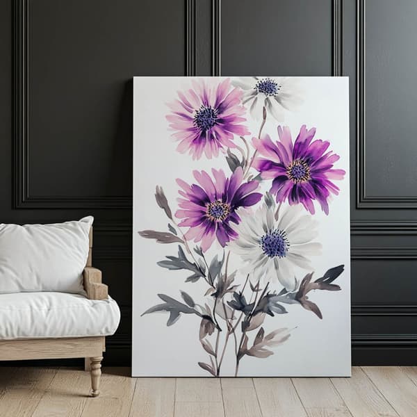 Blomsterkomposition i akvarel Blomsterkomposition i akvarel, 30x40 cm, uindrammet, premium lærred på båre