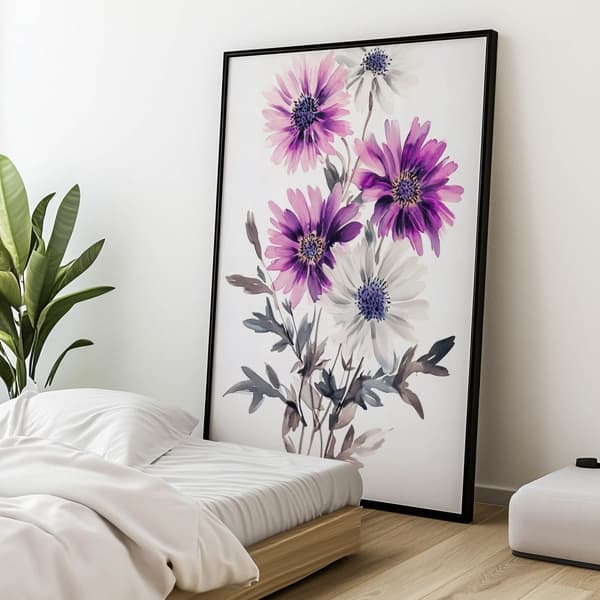 Kukkakoostumus akvarellivärillä Kukkakoostumus akvarellivärillä, 50x70 cm, vaalea tammipuukehys, 230 gsm mattapaperi
