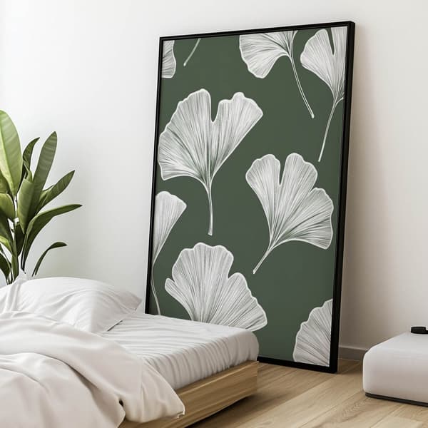 Minimalistisk plakat af Ginkgo Biloba Leaves Minimalistisk plakat af Ginkgo Biloba Leaves, 50x70 cm, uindrammet, premium lærred på båreramme