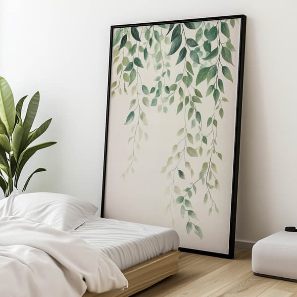 Minimalistisk plakat med grønne blade Minimalistisk plakat med grønne blade, 50x70 cm, uindrammet, premium lærred på båreramme