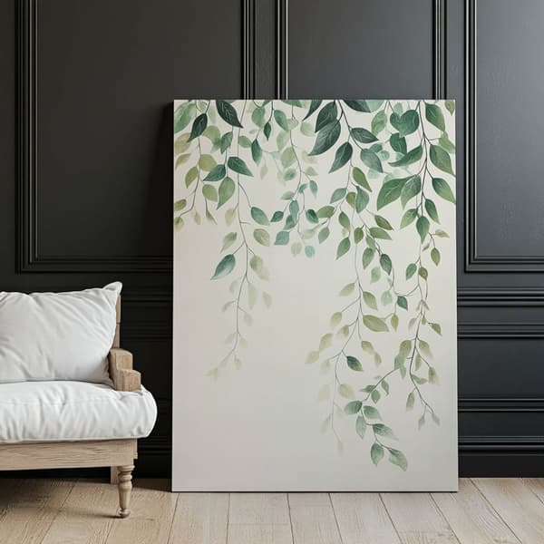 Minimalistisk plakat med grønne blade Minimalistisk plakat med grønne blade, 50x70 cm, uindrammet, premium lærred på båreramme