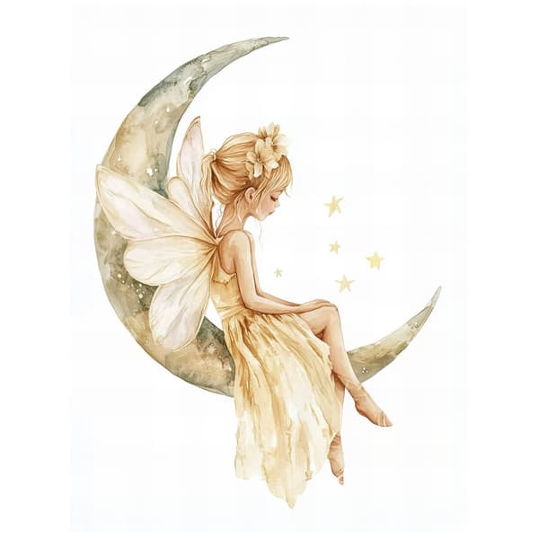 Fairy on the moon Fairy on the moon, 70x100 cm, guld aluminiumsramme, 230 gsm mat papir