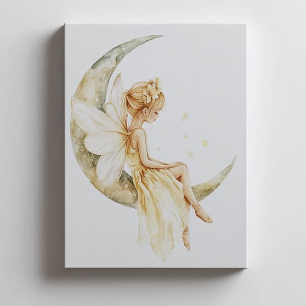 Fairy on the moon Fairy on the moon, 70x100 cm, guld aluminiumsramme, 230 gsm mat papir
