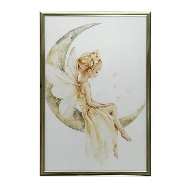 Fairy on the moon Fairy on the moon, 70x100 cm, guld aluminiumsramme, 230 gsm mat papir