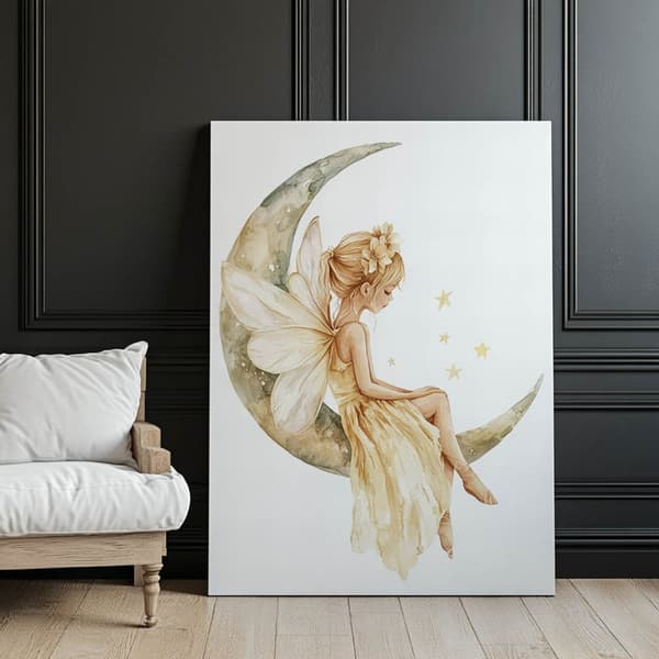 Fairy on the moon Fairy on the moon, 70x100 cm, vaalea tammipuurunko, 230 gsm mattapaperi