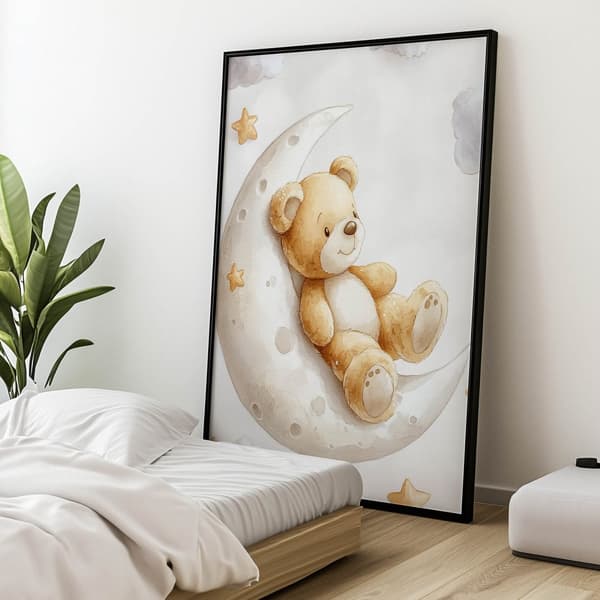 Teddy Bear on the Moon Teddy Bear on the Moon, 30x40 cm, guld aluminiumram, 230 gsm matt papper