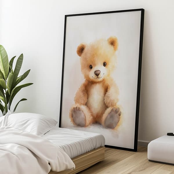 Plys sød bamse Plys sød bamse, 70x100 cm, sort aluminiumsramme, 230 gsm mat papir