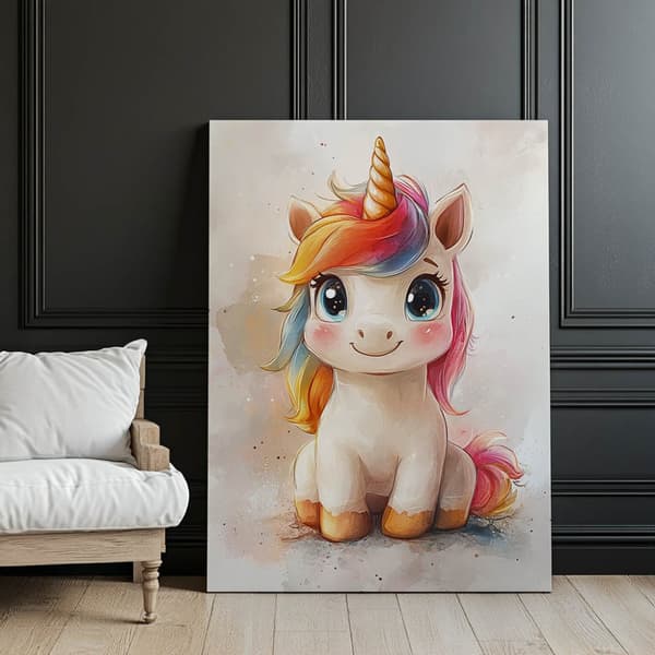 Suloinen yksisarvinen satutyylinen Suloinen yksisarvinen satutyylinen, 60x90 cm, kultainen alumiinirunko, 230 gsm mattapaperi