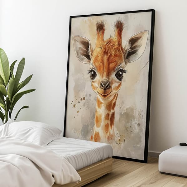 Sødt lille girafansigt Sødt lille girafansigt, 40x50 cm, guld aluminiumsramme, 230 gsm mat papir