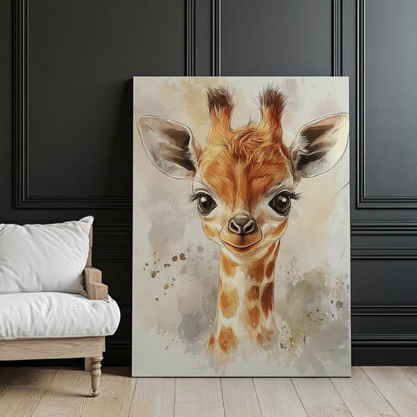 Sødt lille girafansigt Sødt lille girafansigt, 40x50 cm, guld aluminiumsramme, 230 gsm mat papir