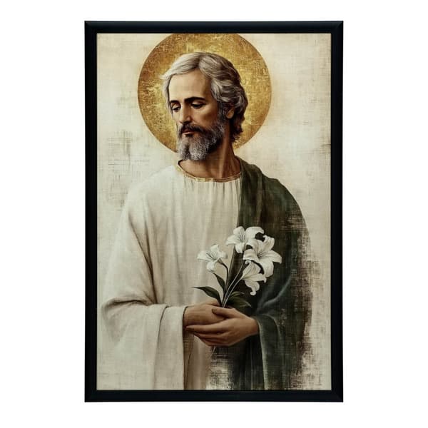 Saint Joseph med en buket liljer Saint Joseph med en buket liljer, 40x50 cm, uindrammet, 230 gsm mat papir