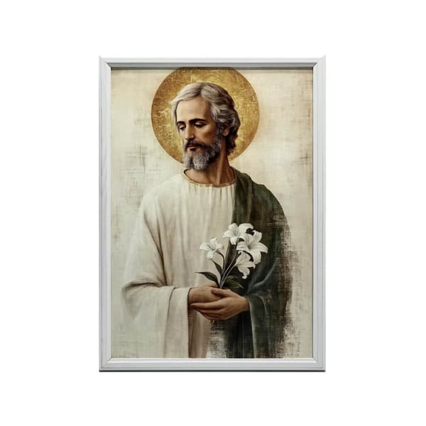 Saint Joseph med en buket liljer Saint Joseph med en buket liljer, 40x50 cm, uindrammet, 230 gsm mat papir