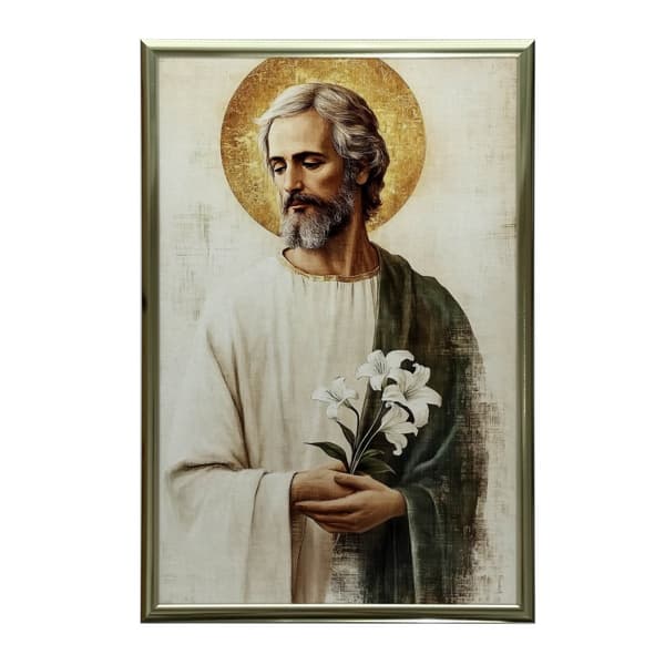 Saint Joseph med en buket liljer Saint Joseph med en buket liljer, 40x50 cm, uindrammet, 230 gsm mat papir