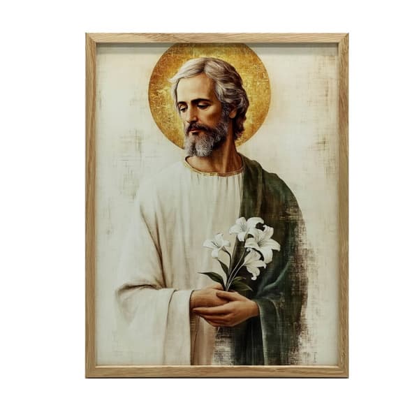 Saint Joseph med en buket liljer Saint Joseph med en buket liljer, 40x50 cm, uindrammet, 230 gsm mat papir