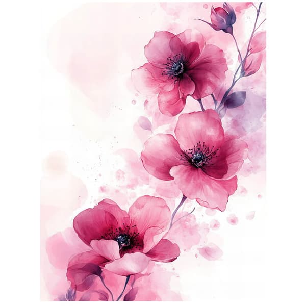 Rosa blommor på vit bakgrund Rosa blommor på vit bakgrund, 40x50 cm, svart aluminiumram, 230 gsm matt papper