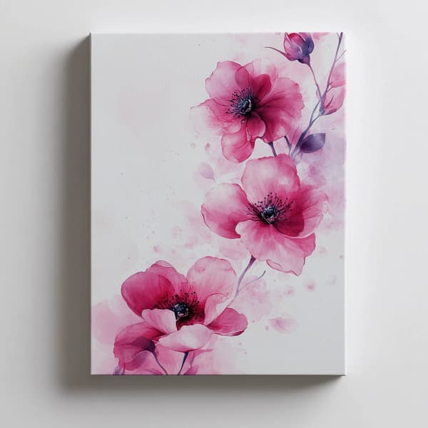 Rosa blommor på vit bakgrund Rosa blommor på vit bakgrund, 40x50 cm, svart aluminiumram, 230 gsm matt papper