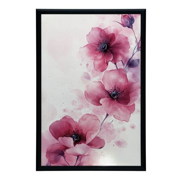 Rosa blommor på vit bakgrund Rosa blommor på vit bakgrund, 40x50 cm, svart aluminiumram, 230 gsm matt papper