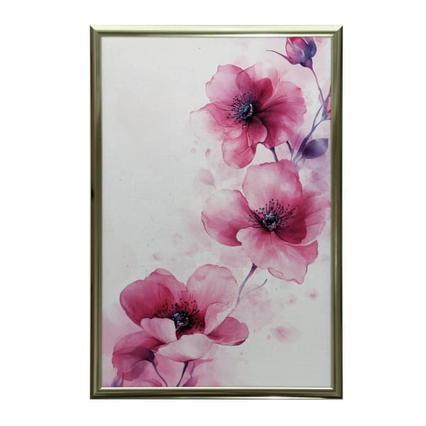Rosa blommor på vit bakgrund Rosa blommor på vit bakgrund, 40x50 cm, svart aluminiumram, 230 gsm matt papper