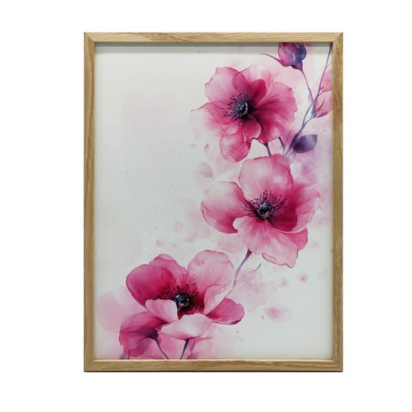 Rosa blommor på vit bakgrund Rosa blommor på vit bakgrund, 40x50 cm, svart aluminiumram, 230 gsm matt papper
