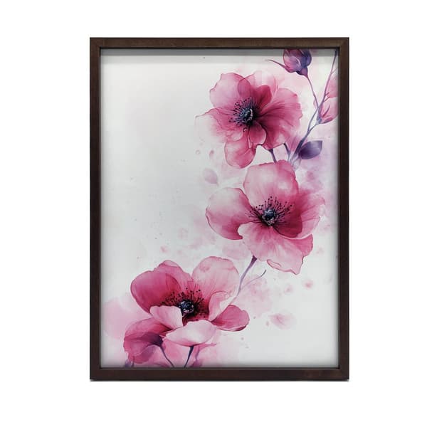 Pink blomster på hvid baggrund Pink blomster på hvid baggrund, 40x50 cm, guld aluminiumsramme, 230 gsm mat papir