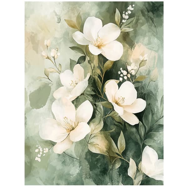 Blomsterbuket på grøn baggrund Blomsterbuket på grøn baggrund, 50x70 cm, rammeløs, 230 gsm mat papir