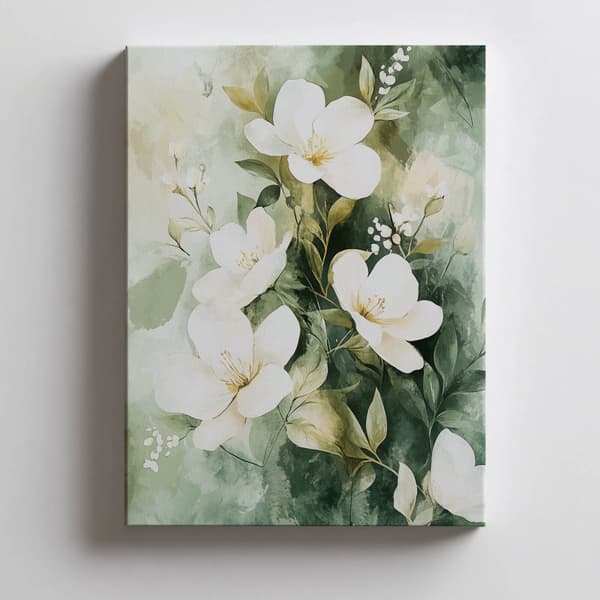 Blomsterbuket på grøn baggrund Blomsterbuket på grøn baggrund, 50x70 cm, rammeløs, 230 gsm mat papir